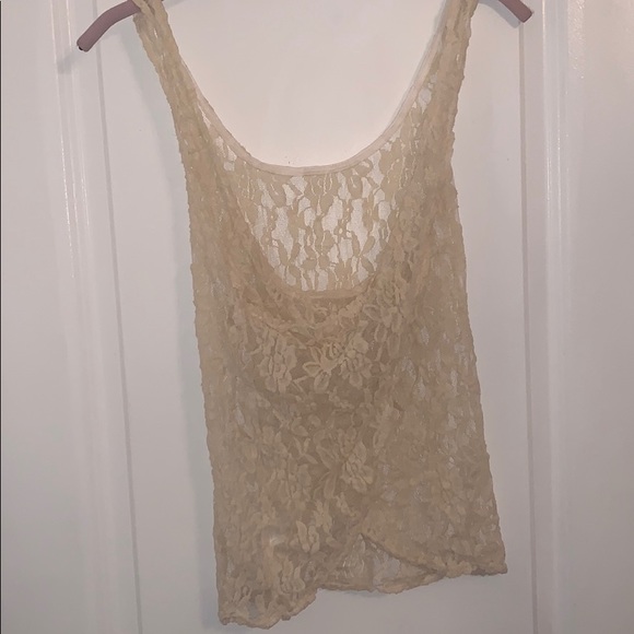 Cream Twist Back Lace Tank Top - Picture 2 of 7